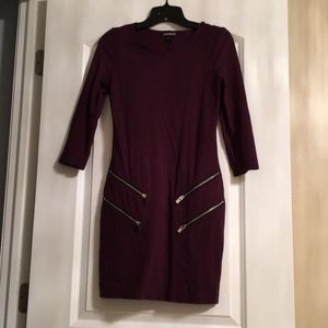 Wine colored zip front sheath dress